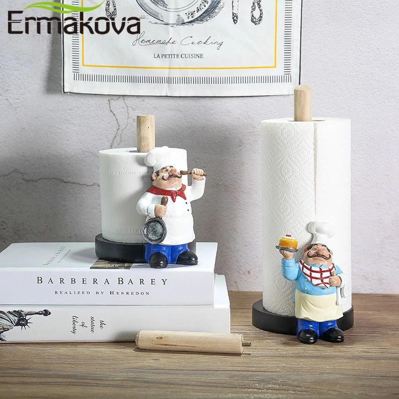 ERMAKOVA смолы шеф-повар двухслойный бумажный держатель для полотенец статуэтки