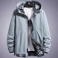 mens windbreaker jackets 2021 spring autumn fashion patchwork plaid hooded coat male clothing casual jackets 8xl