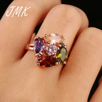 jmk luxury colorful zircon ring flower wedding band eternity crystal rose gold bohemia jewelry for women birthday party gift