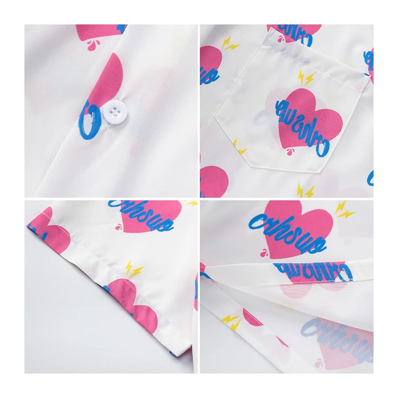 

Heart Print 2 Color Women's Clothing Boyfriend Streetwear Blouse Cute Summer 2021 Women's Shirt Short Sleeve Fashion Tunic Shirt