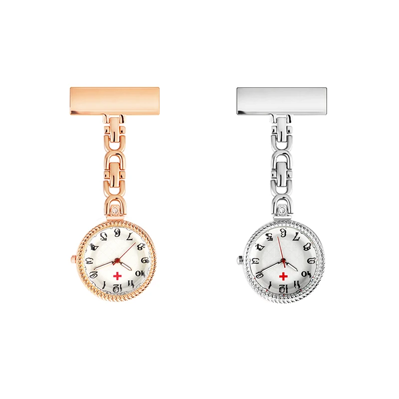 ALK Retro Nurse Watches Clip-on Fob Pocket Medical Watch Brooch Doctor Gift Stainless Steel Nurse Clock Hospital RoseGold Silver