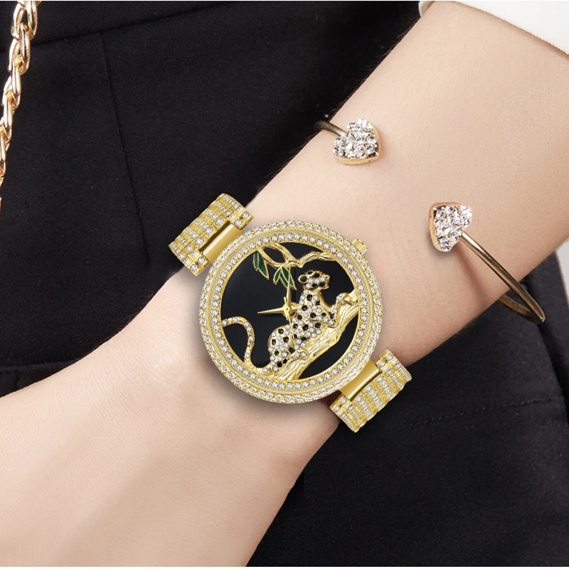 

MISSFOX Women Watches Luxury Leopard Full Rhinestones Hardlex Dial Water and Shock Resistant Ladies Fashion Wristwatch V279
