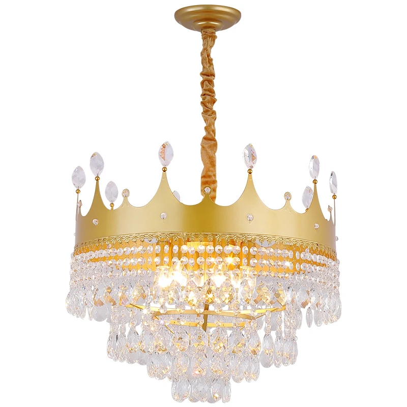 

Golden crown led chandelier for dining living room shop led hanging chandelier lamp fixture Matte black/crystal/gold finished
