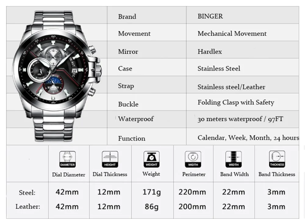 Швейцарские автоматические механические часы для мужчин Бингер спортивные мужские s часы для плавания наручные часы водонепроницаемые relogio masculino