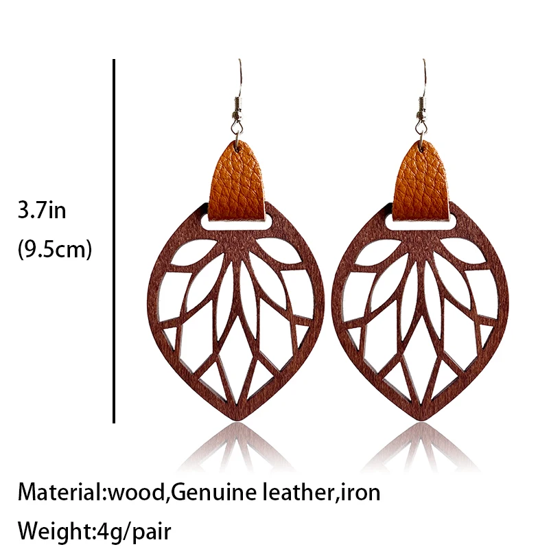

Flowers Genuine Leather Hollow Out Wood Statement Drop Earring Jewelry Retro Vintage Bohemian Geometric Casual Unique Earrings