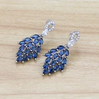 leaves shaped 925 silver jewelry blue cubic zirconia drop dangle earrings for wedding women ear pin free gifts box