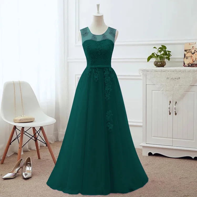 Dark Green ТРАПЕЦИЕВИДНОЕ Тюлевое кружевное вечернее платье длинное официальное элегантное вечернее платье платья для выпускного вечера цвета красного вина, зеленого, синего, серого, розового, много цветов EN03 - Цвет: Dark Green