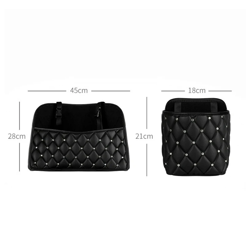 

Car Storage Bag Crystal Rhinestone PU Leather Organizer Barrier of Backseat Holder Multi-Pockets Car Container
