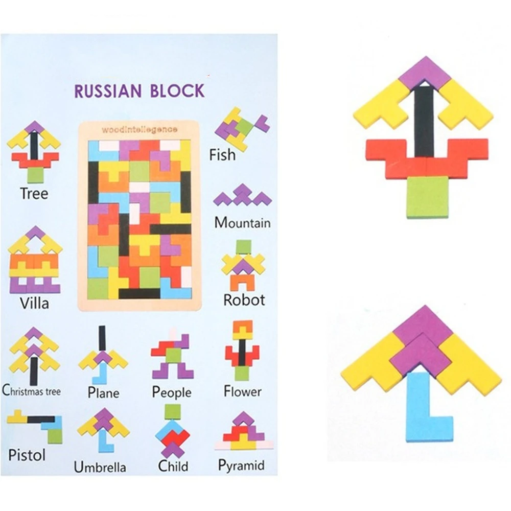 Colorful 3D Puzzle Wooden Tangram Math Toys Tetris Game Children Pre-school Magination Intellectual Educational Toy for Kids | Игрушки и