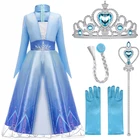 Платье Эльзы для девочек, костюм принцессы Эльзы, Снежная королева 2, косплей, набор аксессуаров для волос, одежда для девочек на Хэллоуин