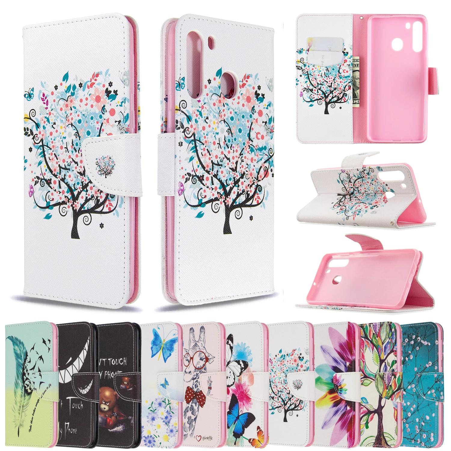 

Life Tree Bear Kids Phone Case For Huawei P Smart Z 2019 P30 Lite Mate 30 Pro Honor 8A 8C 8S 9S 9X Pro Flip Leather Wallet P07G