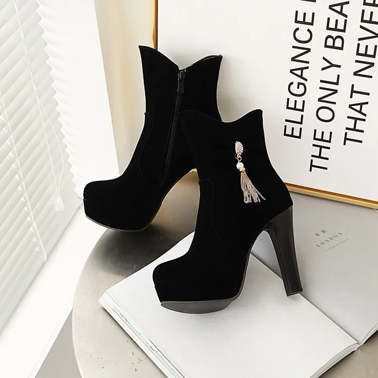 Oversized 11 12 boots women shoes ankle for ladies woman winter Diamond tassel pendant bow | Обувь