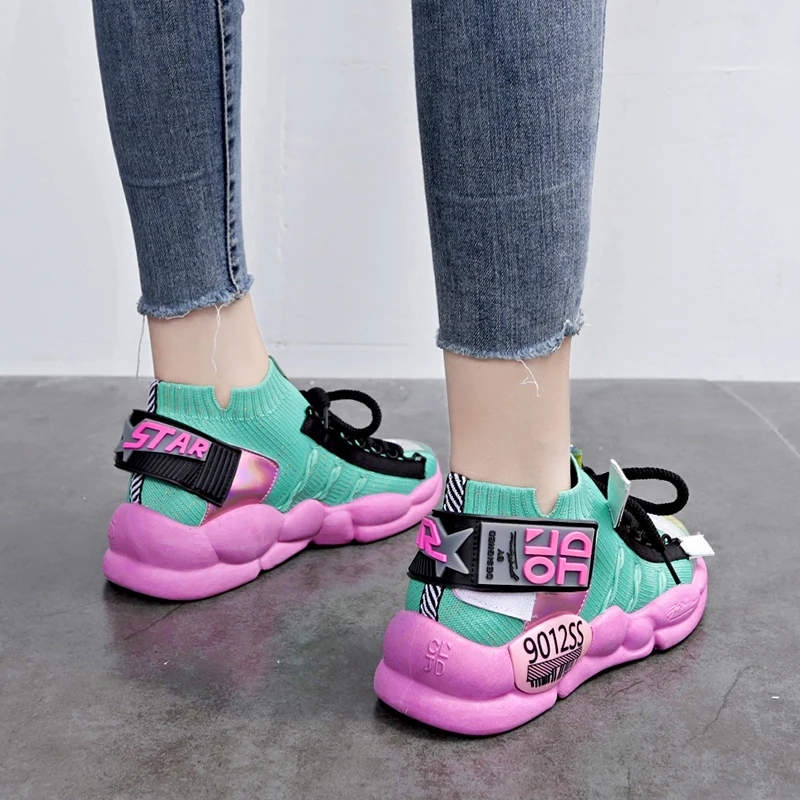 Женская Осенняя обувь женская уличная спортивная кроссовки эластичные ботинки