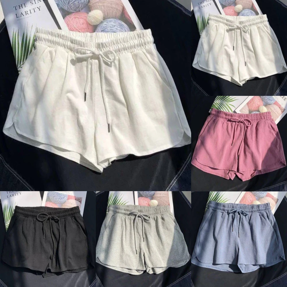 

Женские летние короткие брюки, мешковатые, на шнуровке, широкие, однотонные, универсальные, повседневные