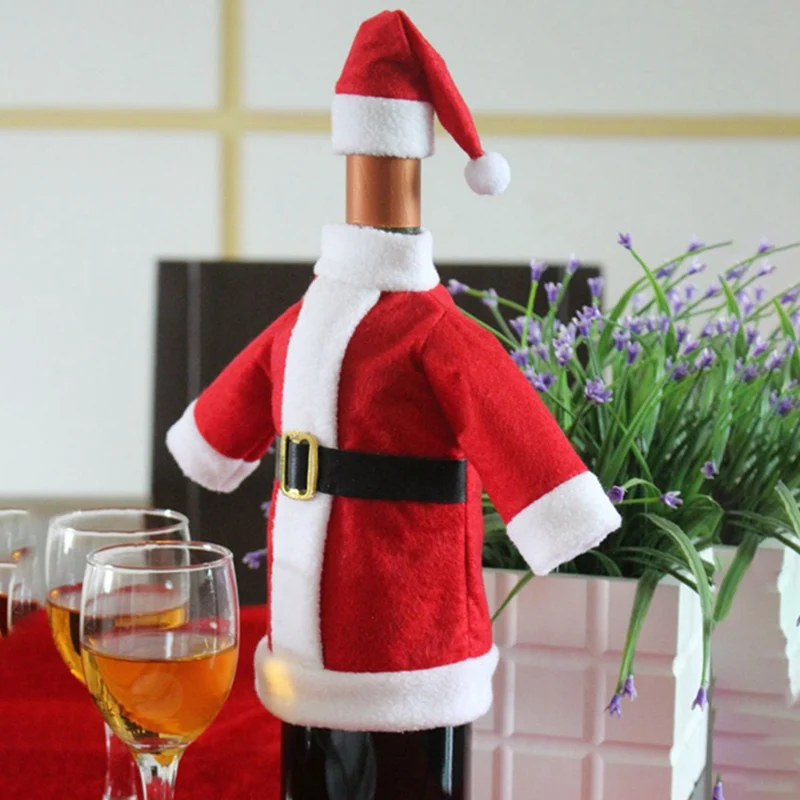 

Christmas Wine Bottle Decor Set Santa Claus Bottle Cover Clothes Hat Gift Kitchen Decoration for New Year Xmas Dinner Party