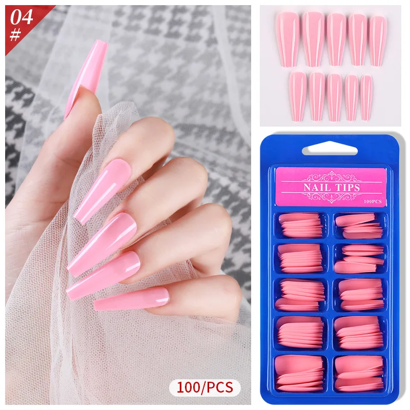 

100 Pieces / Small Blue Box Full Paste Long Ballet False Nail Manicure Patch Wearable Color Solid Nail Patch