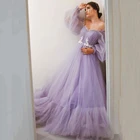Thinyfull бледно-лиловый Тюль Кружева аппликация для вечернего платья пышные рукава платья с открытыми плечами платье трапециевидной формы платье-принцесса для выпускного вечера 2021 для беременных, индивидуальный пошив, размеры