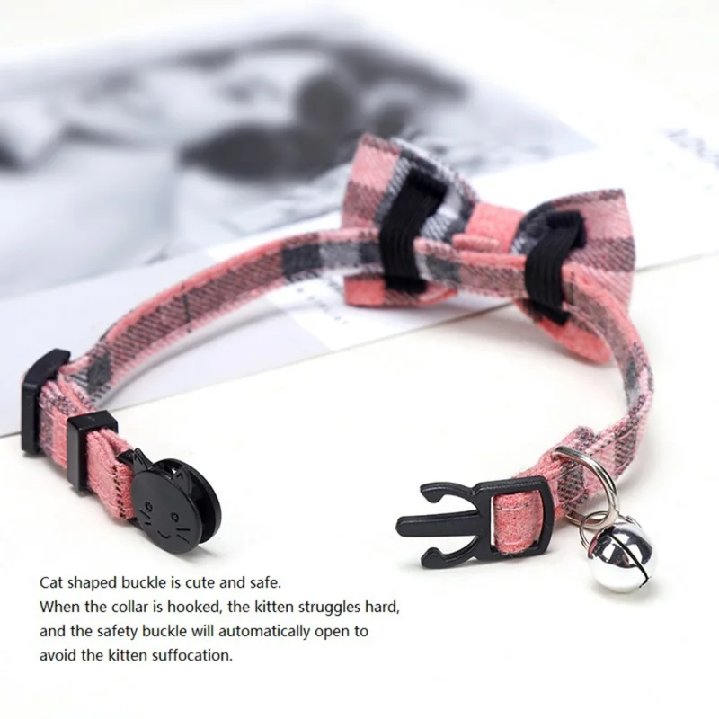 

Cat Bowtie Collars Plaid Grid Cat Safety Elastic Bowtie Small Dog Cat Collar With Bell Soft Pet Products Dog Collar