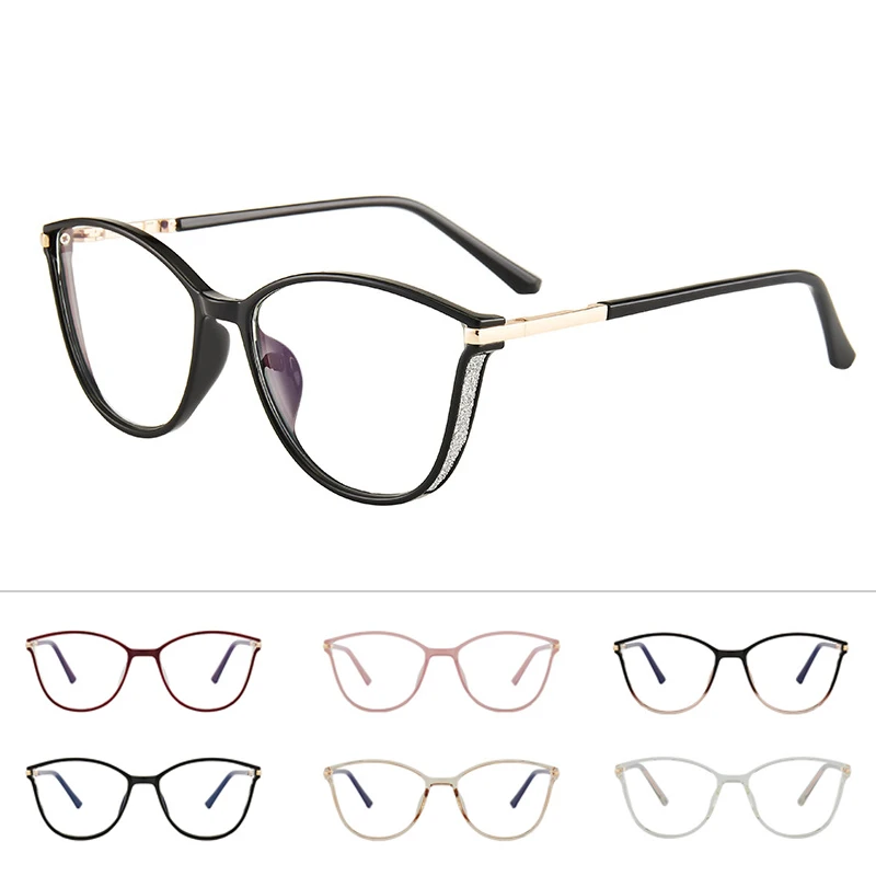 

2021 Fashion Women's Blue Light Glasses TR-90 Frame Oversize Vintage Round Decorative Eyeglasses Anti-fatigue Computer Glasses