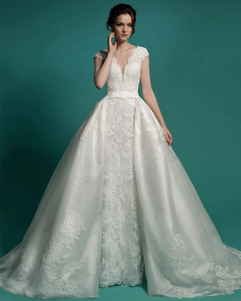 На заказ 2 шт. Свадебные платья русалки со съемным шлейфом Vestido De Noiva Sereia труба