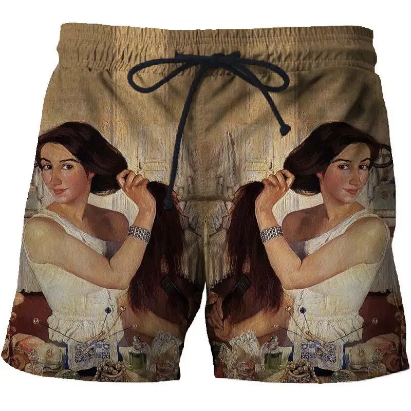 

World famous painting 3D printing summer quick-drying beach shorts men's street art shorts plus size loose shorts