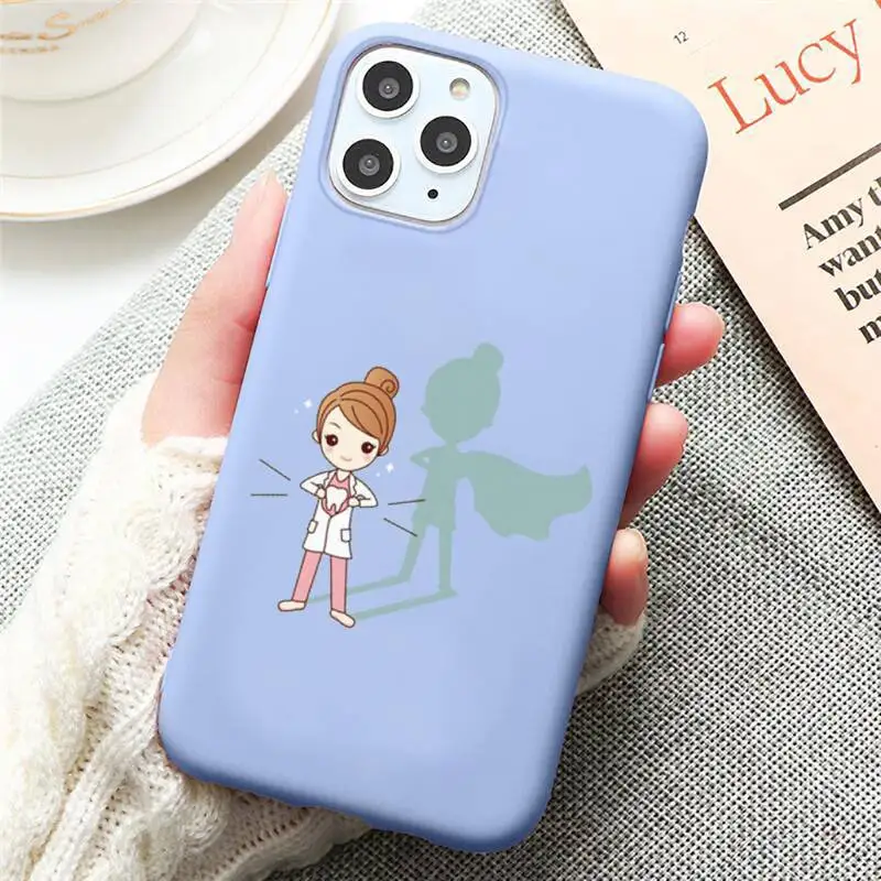 

Cartoon Medicine Doctor Nurse Phone Case Candy Color for iPhone 6 7 8 11 12 s mini pro X XS XR MAX Plus