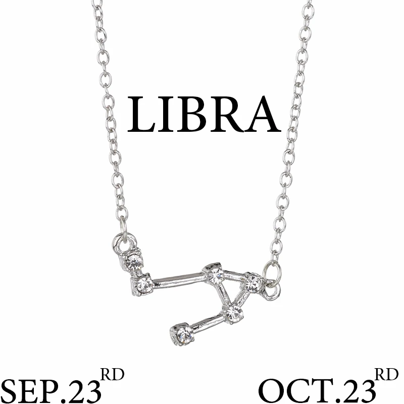 Libra Серебряное ожерелье со знаком зодиака и звездой 12 Созвездие с подвеской, стразы, ожерелье-чокер, подарок на Рождество, день рождения - Окраска металла: Libra