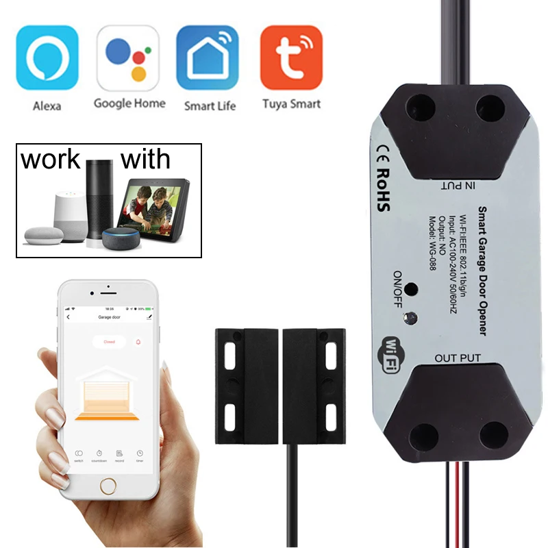 

TUYA WIFI Switch Smart Garage Door Opener Controller Remote Garage Remote Control Support SmartLife APP Alexa Google Assistant