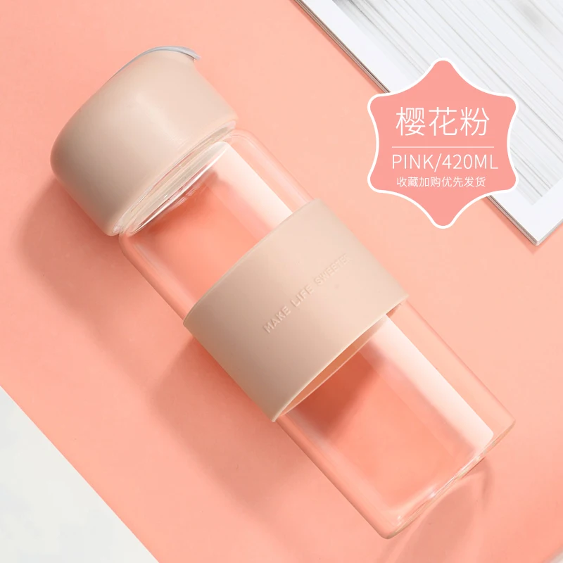 저렴한 식수 유리 컵 휴대용 대용량 미니멀리스트 투명 물병 Garrep De Vidro 500 ML 핑크 병 HH50SP