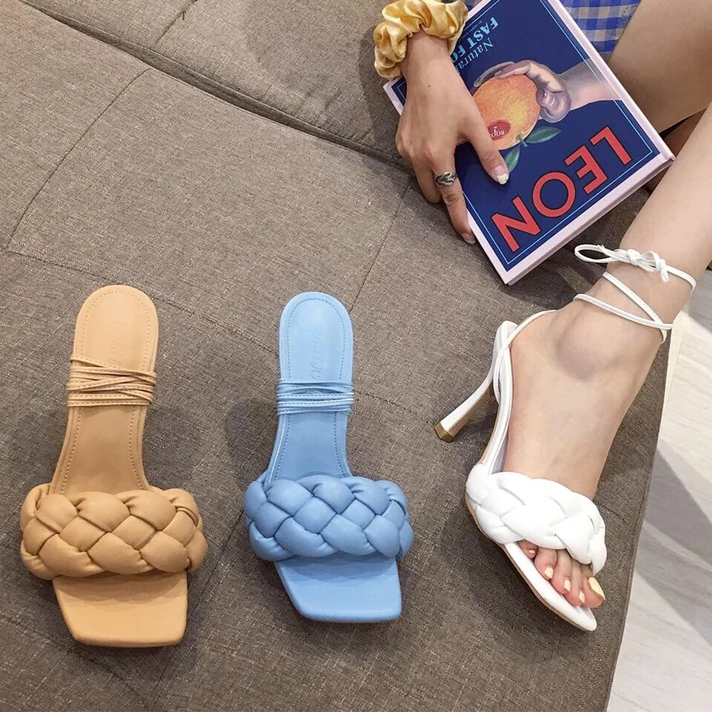 

Woman Pumps Thin Ladies High Heels Square Open Toe Women's Shoes Elegant Sandals For Outdoors Female Slides Fashion Lady Slipper