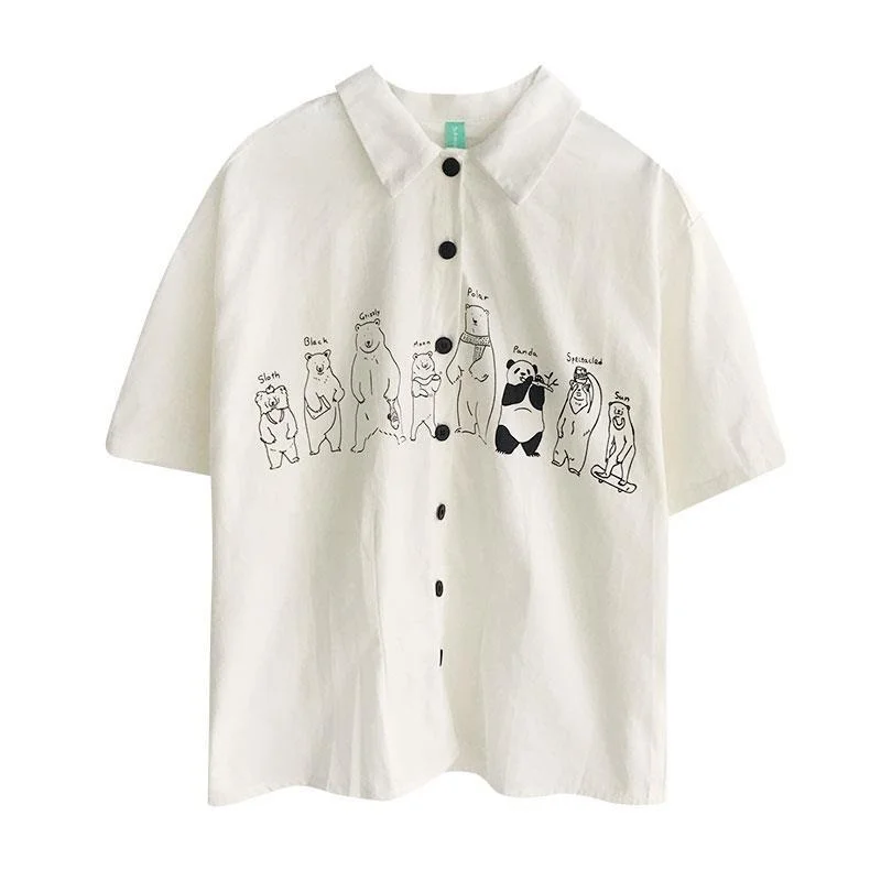 

HOUZHOU Anime Kawaii Shirt Girls Short Sleeve Summer Harajuku Aesthetic Oversize White Blouse Women Korean Button Up Cardigan