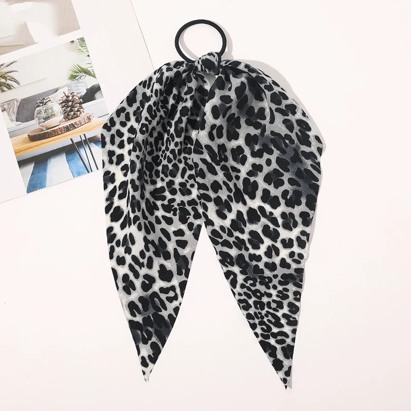 

Fashion Leopard Print Bow Satin Girls Elastic Hair Bands Long Ribbon Ponytail Scarf Hair Tie Women Scrunchies Hair Accessories