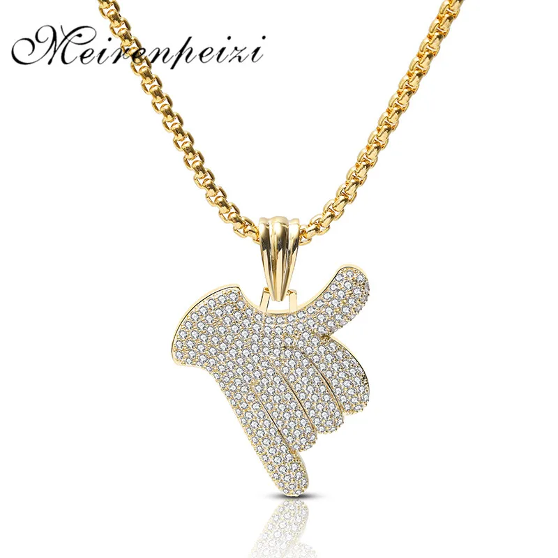 

Hip Hop Iced Out Big Hands Pendants Necklace Rhinstone Crystal Zircon Rapper Middle Finger Up Hand Shape Jewelry For Men