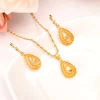 dubai india african gold water drop pendant fashion girl bride wedding engagement earrings necklace set party gift