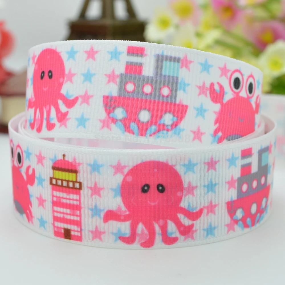 Корсажная лента с принтом Осьминог 7/8 дюйма 22 мм| |