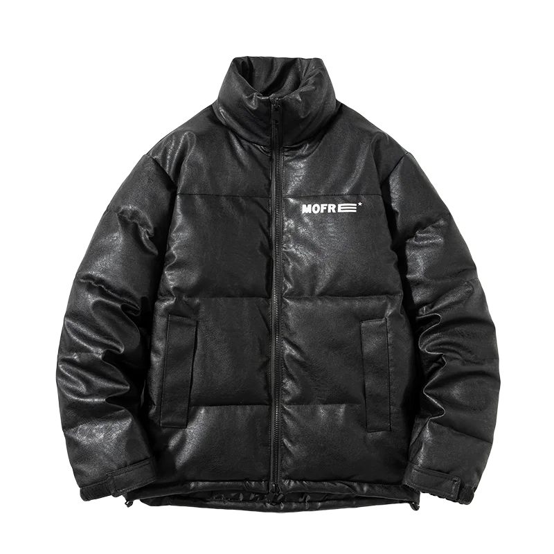

Winter Padded Puffer PU Jacket for Men Fashion Trends Motorcycle Warm Clothes Teen Plus Size Faux Leather Bubble Coat Streetwear