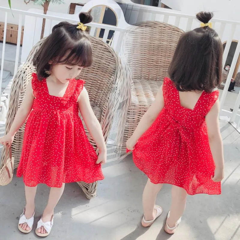 

DFXD New 2020 Summer Toddler Girls Dresses Red Dot Polka Ruffles Sleeveless Vest Dress Korean Fashion Kids Ball Gown Party Dress