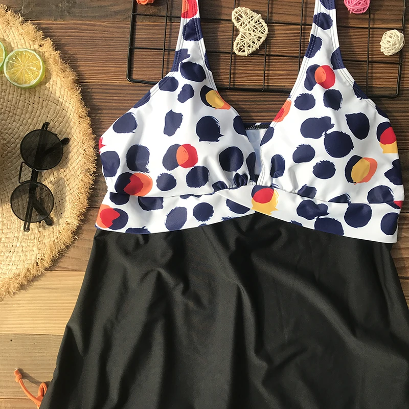 2019 New arrival Dot print Swimwear Women Deep V Tankini adjust shoulder Cross bathing suit women push up vintage summer wear | Спорт и