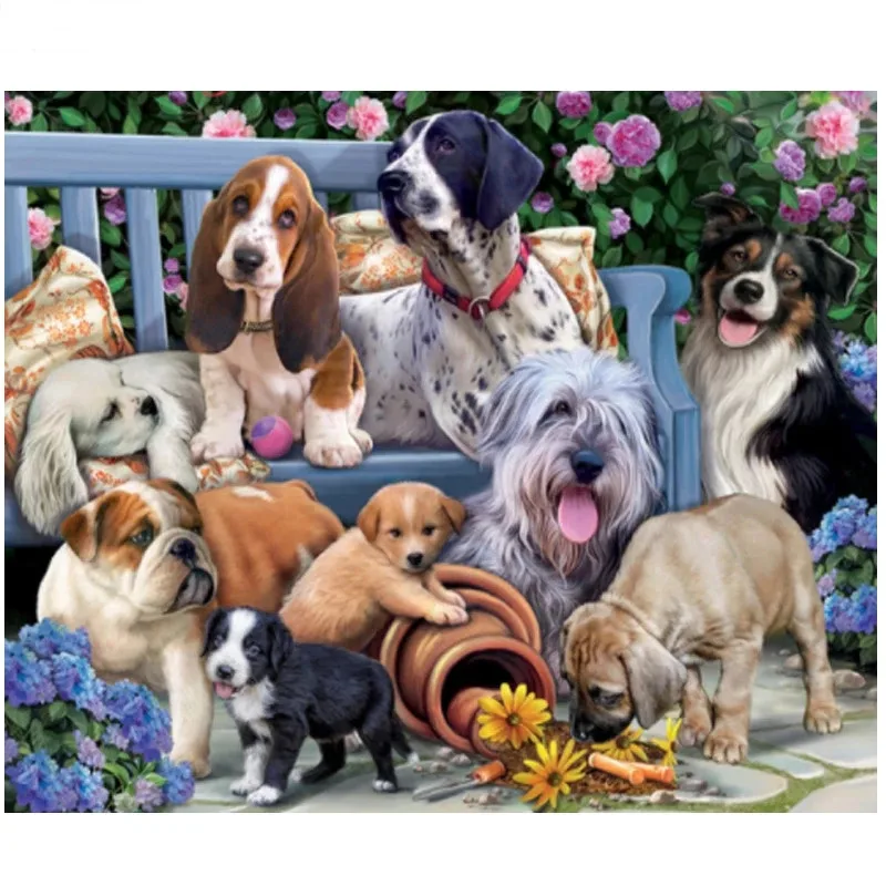 

Алмазная 5D Вышивка «сделай сам», вышивка крестиком, семейство собак, полноразмерный квадратный круглый набор для украшения дома