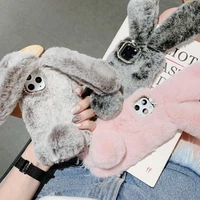 fashion cute long ear rabbit fluffy fur case cover for samsung galaxy note 20 10 9 8 s21 s20 ultra s1098 plus winter warm case