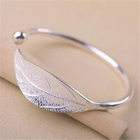 silver color plated leaf charm cuff bracelet for women wedding adjustable bracelets bangles pulseira feminina jewelry