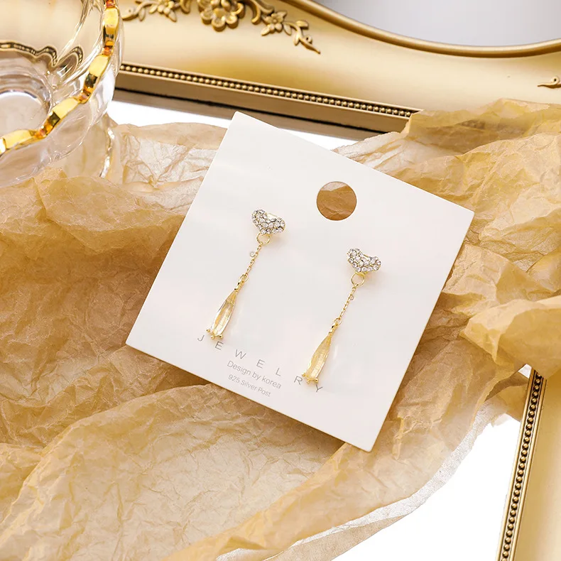 2020 New Korean Trendy Elegant Love Long Tassel Drop Earrings For Women Sweet Water Crystal Pendant Jewelry | Украшения и