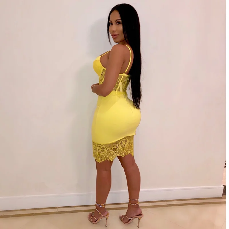 Женское вечернее кружевное платье подиумное Сексуальное желтое и черное