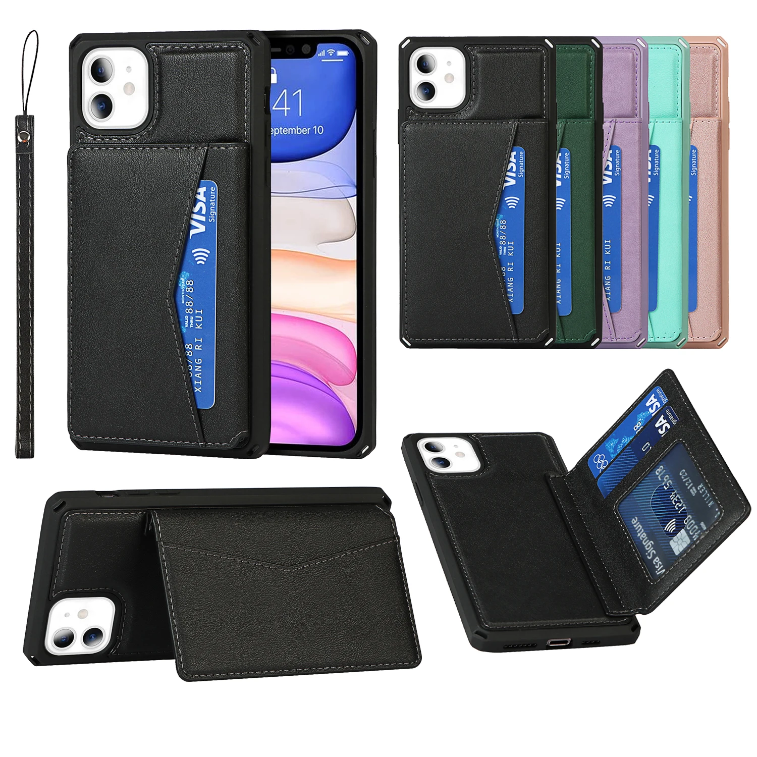

Leather Wallet Case for iPhone 12 11 Pro Max 12 11 XS XR Wallet Case with Credit Card Holder Kickstand Cover