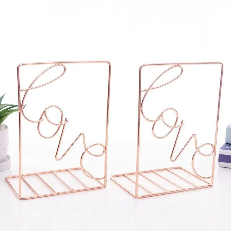 

2Pcs/Pair Creative Love Shaped Metal Bookends Desk Storage Holder Shelf Book Organizer Stand