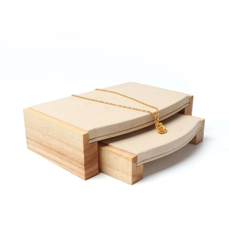 

2 Pieces set Wooden bracelet bangle Pendant Ring display stand with microfiber multifunctional jewelry Holder Showcase Dark Gray
