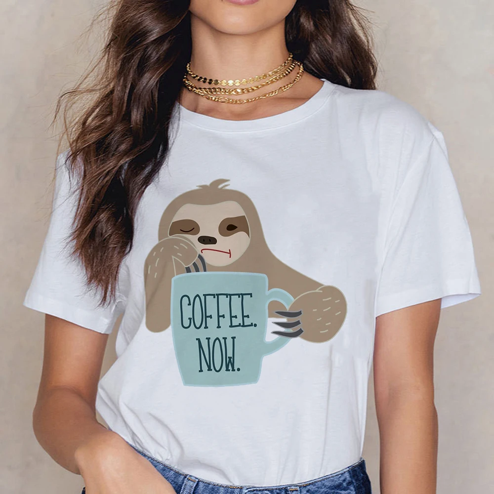 

Hipster Trend Tshirt Women COFFEE NOW Printed Short Sleeve Casual Summer Spring Sloth Versatile Design Woman Clothes
