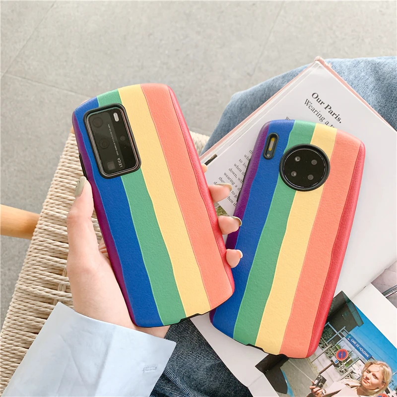 Радужные Чехлы для Huawei Nova 5 Pro 6 6se 7i 7 Mate 20 30 Honor 9X 20S V30 P20 P30 P40 Plus силиконовый