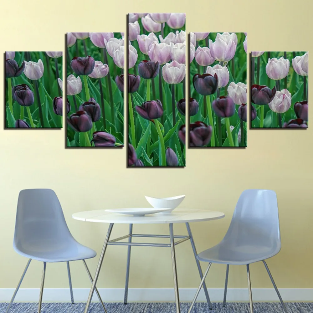 

5 Pieces Tulips Canvas Painting Flowers Sea Posters Plants Pictures Landscape Wallpapers For Home Room Decor Artwork Modern Wall
