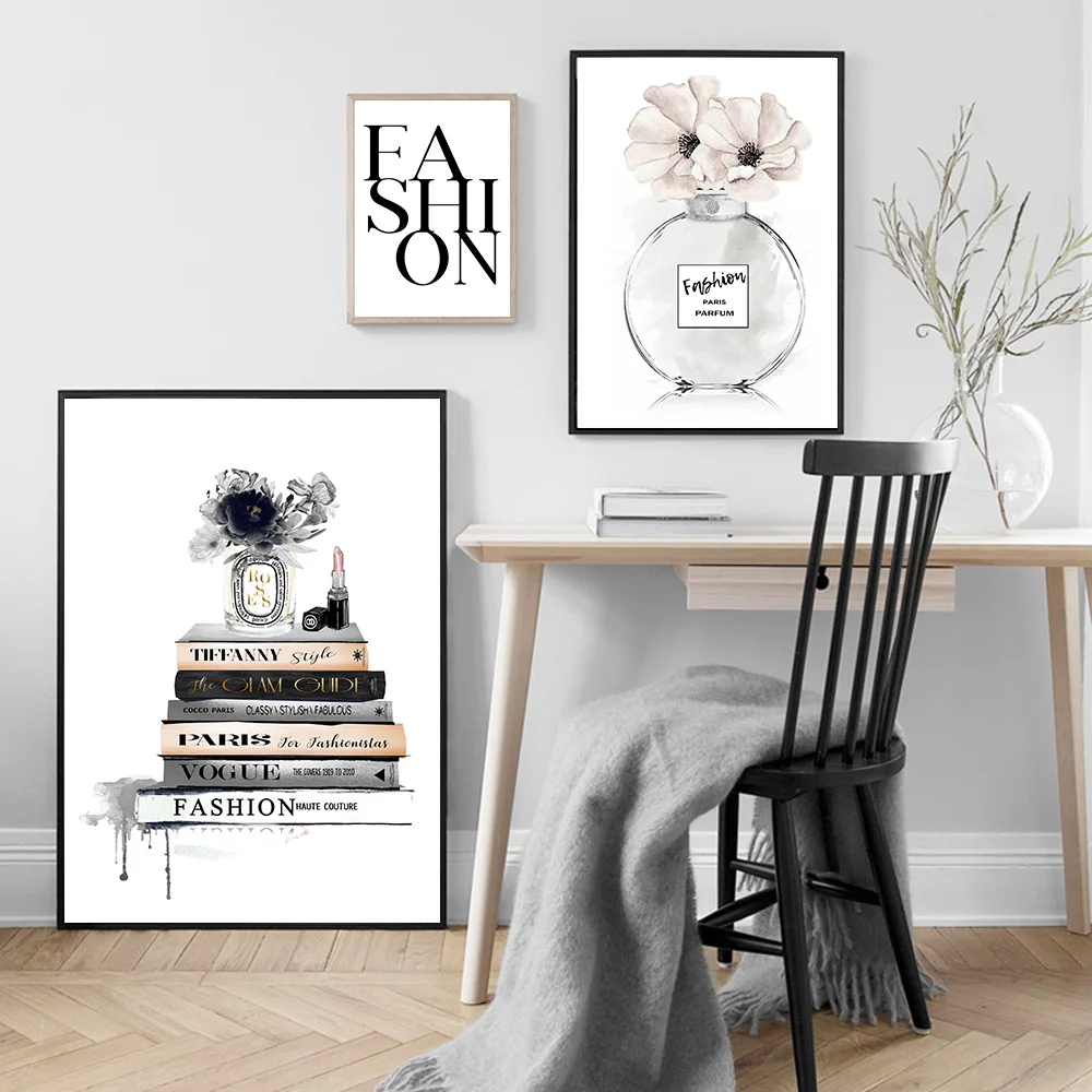 Домашняя картина помада флакон для парфюма Модный цветочный постер девушки